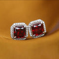 Classic Square Red Stud Earrings, Royal Noble Style Luxury Dress Accessory Earrings For Women view 3
