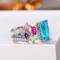 Exaggerated Light Luxury Zircon Open Ring Niche Colorful Geometric Fashion Finger Jewelry view 3