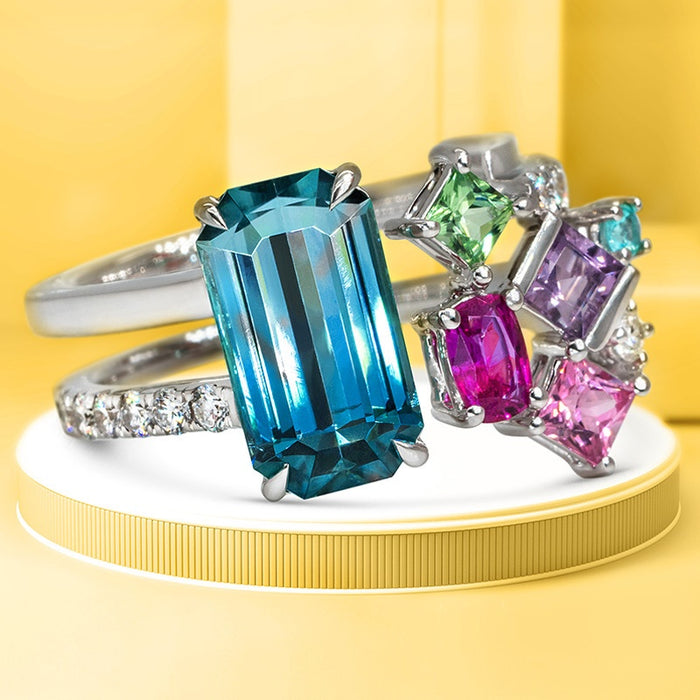 Exaggerated Light Luxury Zircon Open Ring Niche Colorful Geometric Fashion Finger Jewelry