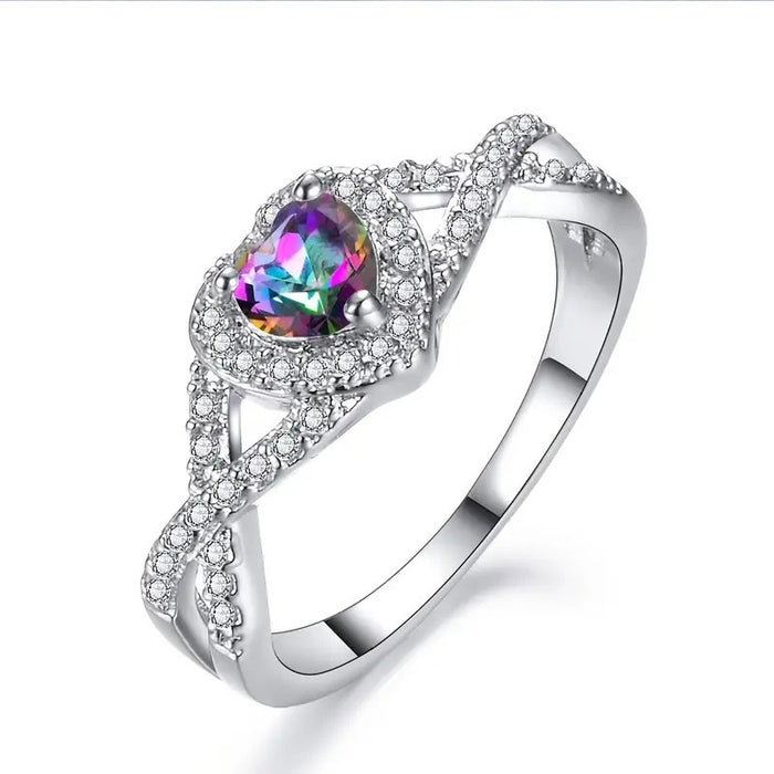 Cross Heart Closed Ring With Micro Pave Setting, Creative Heart Shape Elegant Fashion Ring For Women