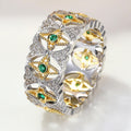 Vintage Court Style Two Tone Ring French Retro Star Moon Floral Hollow Lace Classic Finger Ring view 1