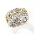 Vintage Court Style Two Tone Ring French Retro Star Moon Floral Hollow Lace Classic Finger Ring view 3