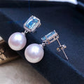 Korean Fashion Faux Pearl Stud Earrings With Rectangular Zircon, Elegant Women's Jewelry view 2