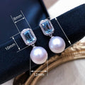 Korean Fashion Faux Pearl Stud Earrings With Rectangular Zircon, Elegant Women's Jewelry view 5