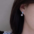 Korean Fashion Faux Pearl Stud Earrings With Rectangular Zircon, Elegant Women's Jewelry view 4