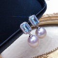 Korean Fashion Faux Pearl Stud Earrings With Rectangular Zircon, Elegant Women's Jewelry view 3