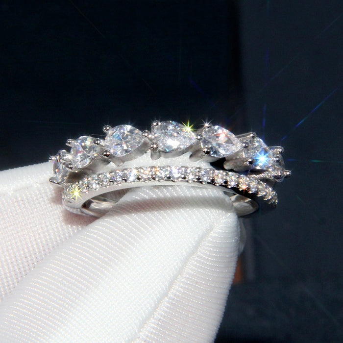 Korean Minimalist Double Layer Water Drop Open Ring For Women, Stackable Elegant Finger Jewelry