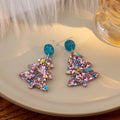 Colorful Acrylic Christmas Tree Drop Dangle With Glitter Gold Star Stud Holiday Statement Earrings view 3