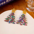 Colorful Acrylic Christmas Tree Drop Dangle With Glitter Gold Star Stud Holiday Statement Earrings view 2