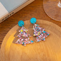 Colorful Acrylic Christmas Tree Drop Dangle With Glitter Gold Star Stud Holiday Statement Earrings view 4