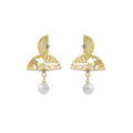 Elegant Hollow Gold Alloy Fan Drop With Rhinestone Accent And Pearl Dangle Women's Fashion Earrings view 5