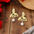 Elegant Hollow Gold Alloy Fan Drop With Rhinestone Accent And Pearl Dangle Women's Fashion Earrings view 3