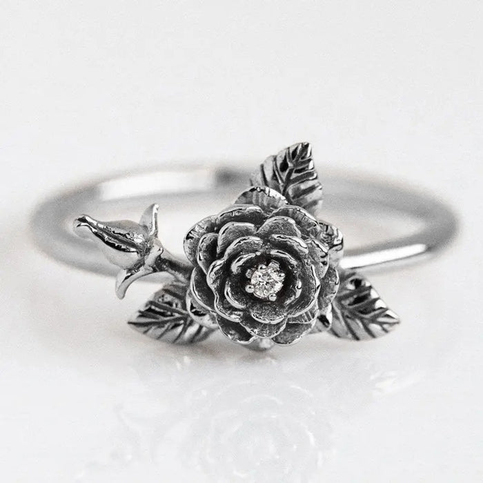 Vintage Rose Flower Copper Ring With Artistic Leaf Shape, Distressed Niche Korean Japanese Style