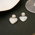 Vintage Luxury Ribbed Metal Alloy Heart Drop Stud Earrings For Women, Geometric Gold Silver Statement Earrings view 4