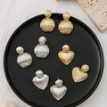Vintage Luxury Ribbed Metal Alloy Heart Drop Stud Earrings For Women, Geometric Gold Silver Statement Earrings view 1