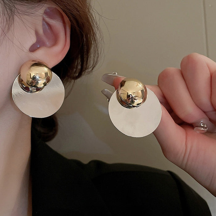 Minimalist Iron Round Geometric Sequin Stud Earrings With Silver Pins Creative Fashion Jewelry