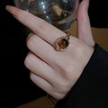 Gold Plated Zircon Geometric Open Ring With Round And Square Stones Vintage Statement Jewelry view 4