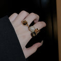 Gold Plated Zircon Geometric Open Ring With Round And Square Stones Vintage Statement Jewelry view 1