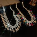 European Style Alloy Square Rhinestone Tassel Collarbone Necklace Geometric Luxury Statement Jewelry view 1