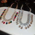 European Style Alloy Square Rhinestone Tassel Collarbone Necklace Geometric Luxury Statement Jewelry view 4