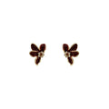 Silver Needle Enamel Rhinestone Flower Stud Earrings French Vintage Burgundy Round Ear Cuffs view 5