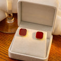 Silver Needle Enamel Rhinestone Flower Stud Earrings French Vintage Burgundy Round Ear Cuffs view 4