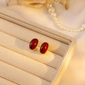Silver Needle Enamel Rhinestone Flower Stud Earrings French Vintage Burgundy Round Ear Cuffs view 3