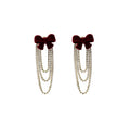 Vintage Velvet Bow Rhinestone Chain Tassel Detachable Two-Way Luxury Alloy Drop Earrings view 5