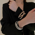 Vintage Metal Triple Layer Wide Stretch Bangle For Women European Luxury Statement Jewelry view 3