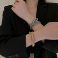 Vintage Metal Triple Layer Wide Stretch Bangle For Women European Luxury Statement Jewelry view 1