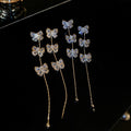 Chic Zircon Bowknot Round Bead Tassel Drop Earrings With Silver Posts For Sweet Fashion Style view 4