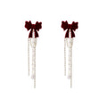 French Vintage Velvet Bow Rhinestone Tassel Pearl Drop Luxury Long Dangle Earrings view 5