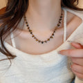 Vintage Irregular Faux Tiger Eye Geometric Sweater Necklace In Mixed Materials view 1