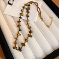 Vintage Irregular Faux Tiger Eye Geometric Sweater Necklace In Mixed Materials view 2