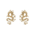 Vintage Chinese Dragon Carved Alloy Stud Earrings For Women, Luxury Ethnic Gold Silver Statement Earrings view 5