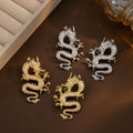 Vintage Chinese Dragon Carved Alloy Stud Earrings For Women, Luxury Ethnic Gold Silver Statement Earrings view 1