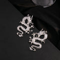 Vintage Chinese Dragon Carved Alloy Stud Earrings For Women, Luxury Ethnic Gold Silver Statement Earrings view 4