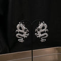 Vintage Chinese Dragon Carved Alloy Stud Earrings For Women, Luxury Ethnic Gold Silver Statement Earrings view 2