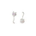 Elegant Asymmetric Cartoon Cat And Heart Drop Studs, White Enamel Alloy With Shell Crystal Accents Earrings view 5