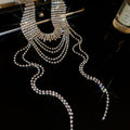 Alloy Rhinestone Multilayer Long Tassel Geometric Sweater Necklace European Statement Style view 2