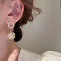 Alloy Rhinestone Hollow Circle Mesh Pearl Hoop Earrings French Light Luxury Dangle Jewelry view 3