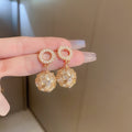 Alloy Rhinestone Hollow Circle Mesh Pearl Hoop Earrings French Light Luxury Dangle Jewelry view 4