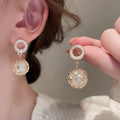 Alloy Rhinestone Hollow Circle Mesh Pearl Hoop Earrings French Light Luxury Dangle Jewelry view 1