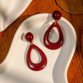 Elegant Vintage Wine Red Acrylic Resin Teardrop Dangle Round Stud Geometric French Style Earrings view 2