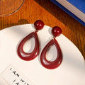 Elegant Vintage Wine Red Acrylic Resin Teardrop Dangle Round Stud Geometric French Style Earrings view 1