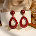 Elegant Vintage Wine Red Acrylic Resin Teardrop Dangle Round Stud Geometric French Style Earrings view 3