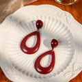 Elegant Vintage Wine Red Acrylic Resin Teardrop Dangle Round Stud Geometric French Style Earrings view 4