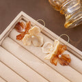 Vintage Hong Kong Style Gradient Amber Acrylic Flower Petal Pearl Dangle Women's Fashion Earrings view 3
