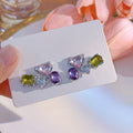 Elegant Micro Paved Heart And Irregular Geometric Colorful Zircon Alloy Silver Needle Stud Drop Earrings view 4