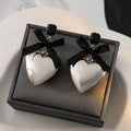 Elegant Black Bowknot Smoky Crystal Heart Drop Alloy Silver Needle Statement Dangle Earrings view 2